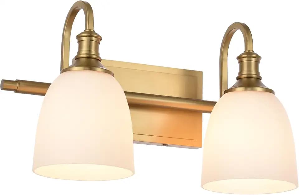 2 Light Aged Brass Vintage Bathroom Vanity Light Fixtures