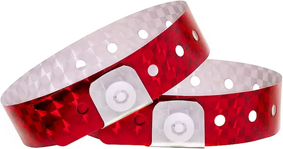 OUCHAN Holographic Plastic Wristbands Red 100 Pack, Wristbands for Events
