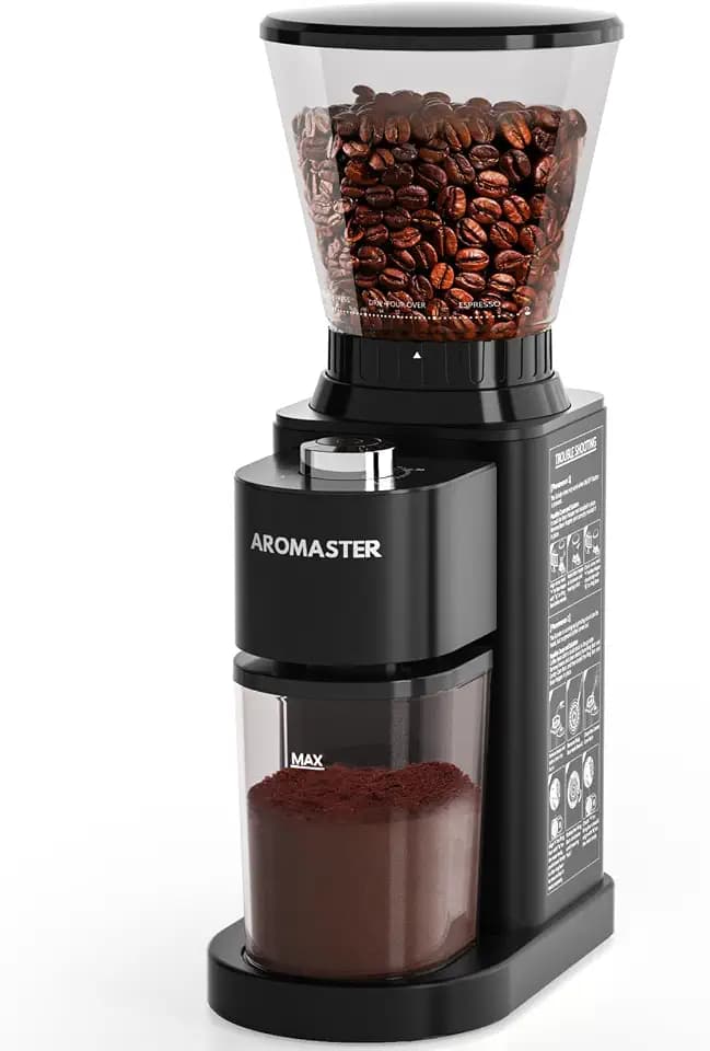 Aromaster Burr Coffee Bean Grinder, 48 Settings, Anti-Static, Black