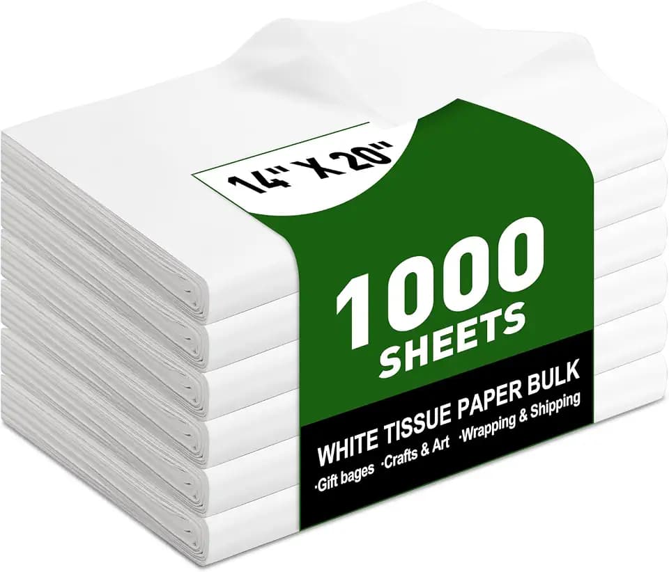 TUXIYA 1000 PCS White Tissue Paper Bulk,14"x20" Tissue Paper for Gift Bags