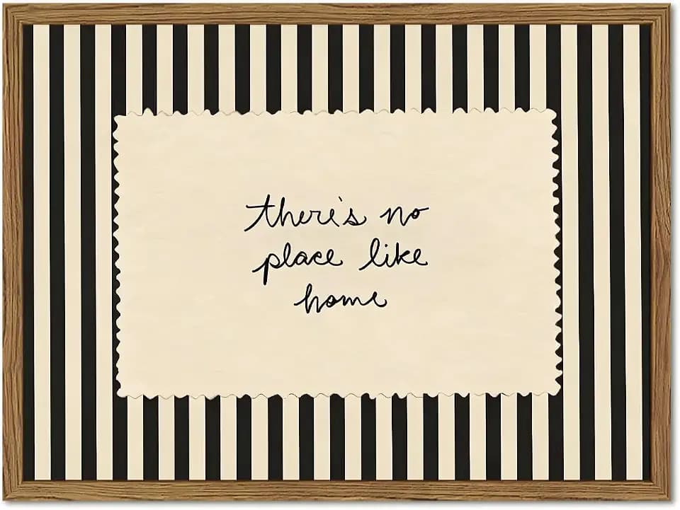Vintage Striped Inspirational Quote Wall Art Theres No Place Like Home Sign Wall Decor Preppy Minimalist Typography Poster Canvas Painting Print for Bedroom Living Room 12x16 inch Wood Framed