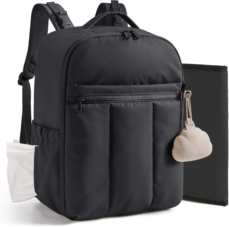 BAGSMART Diaper Backpack with Insulated Pockets & Changing Pad,Black