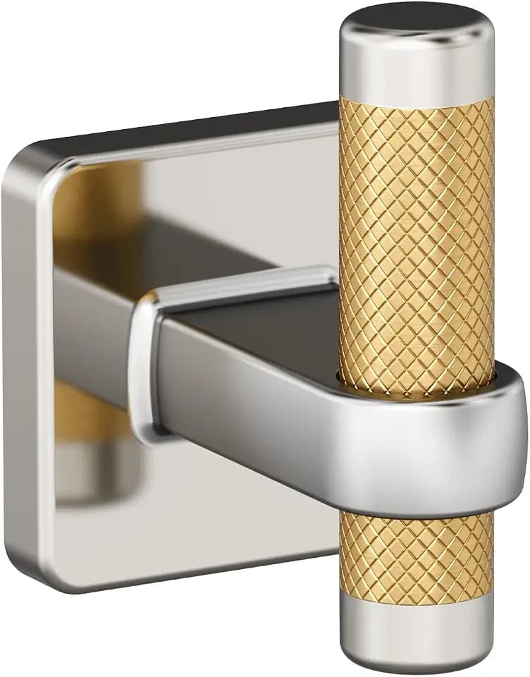 Amerock Esquire 2-11/16 inch (68 mm) Length Polished Nickel/Champagne Bronze Single Prong Robe Hook, BH36563PNCZ