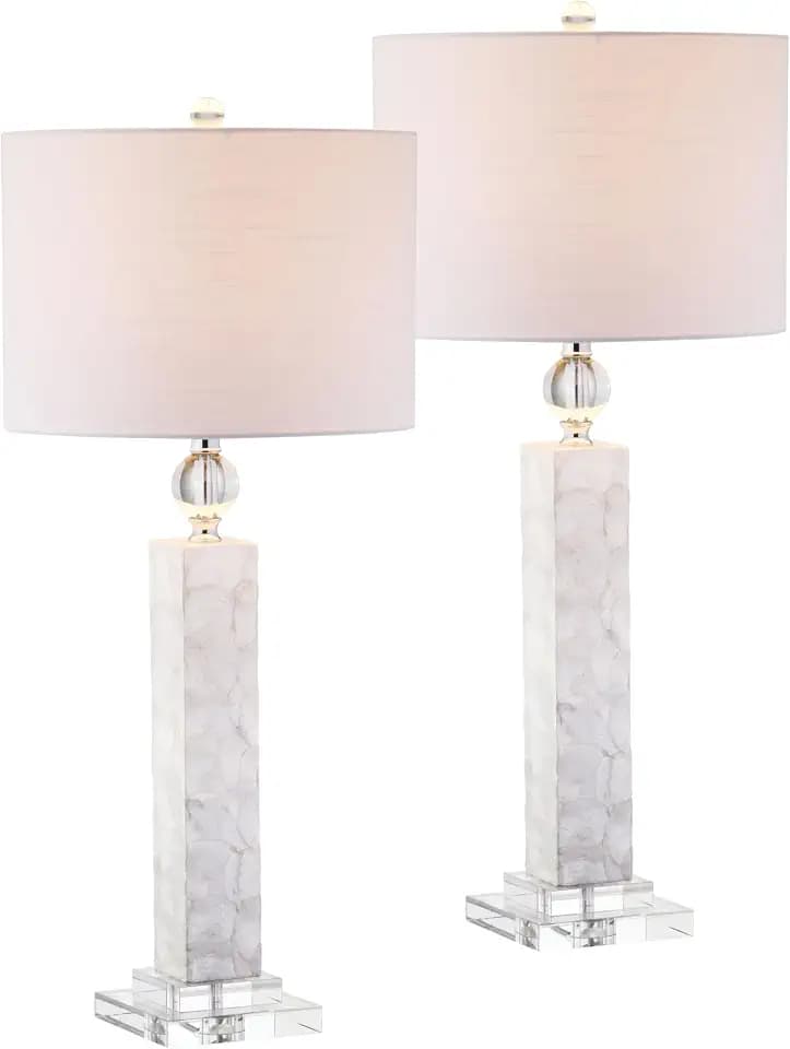 JONATHAN Y Bailey 32" Mother of Pearl Crystal Table Lamp, White, Set of 2
