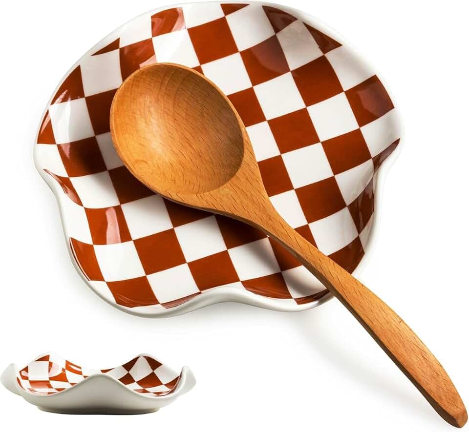 Miamolo Checkered Spoon Rest for Kitchen Counter, Holds Cooking Utensils