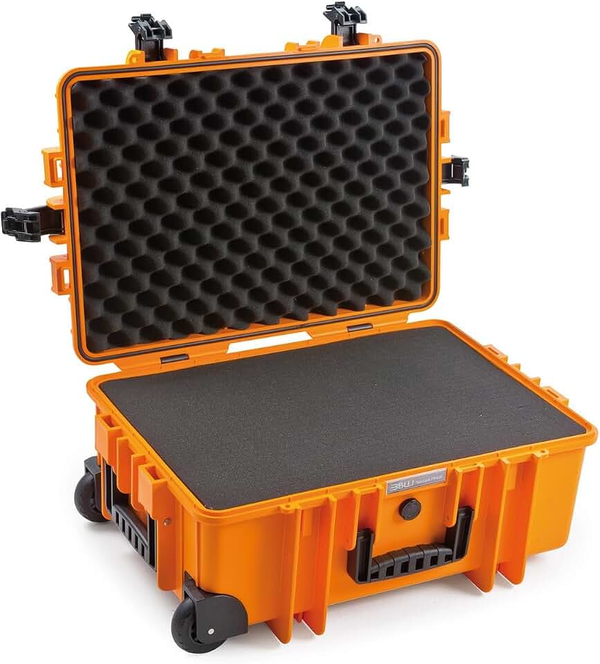 B&W International Mehrzweckkoffer Outdoor 6700 (PP.428) Orange - mit Würfelschaum - wasserdicht (IP67), staubdicht, schlagfest, extrem robust