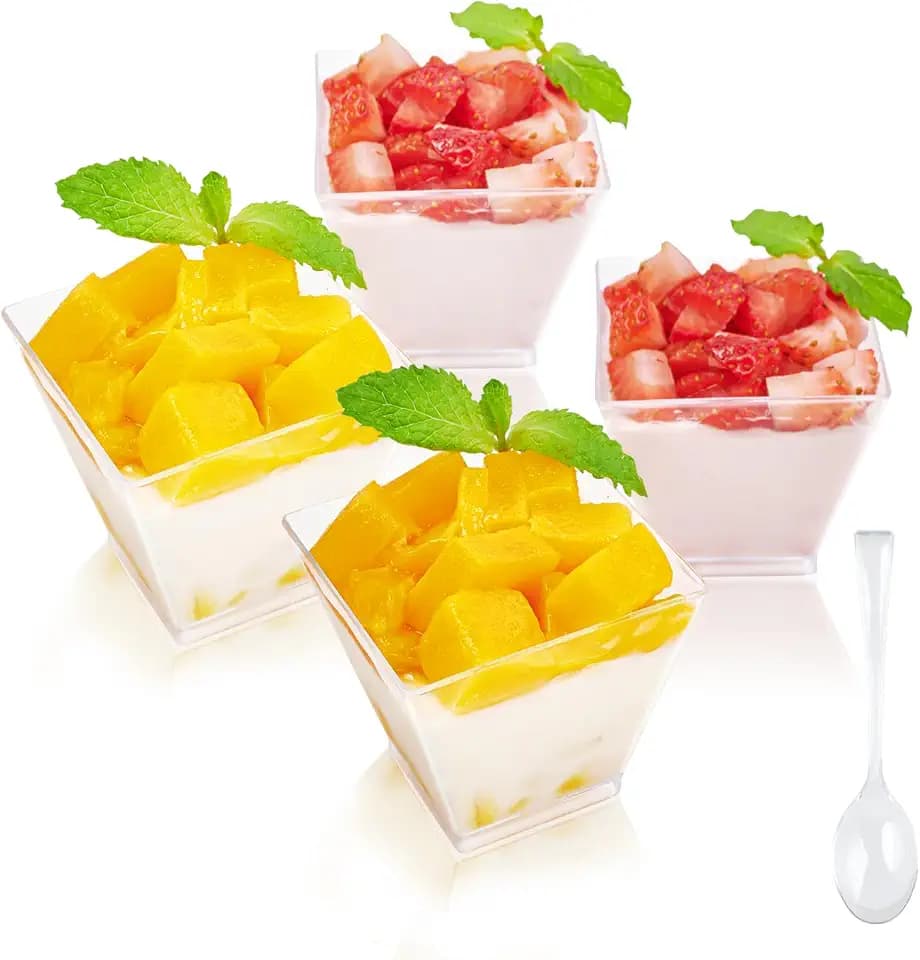 JOLLY CHEF 2 oz Mini Dessert Cups with Spoons, Plastic 100 Pack Square