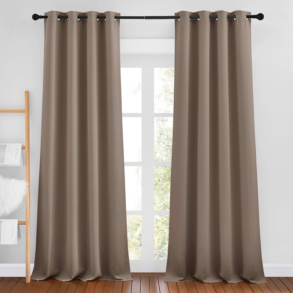 NICETOWN Cappuccino Blackout Bedroom Curtains 96 inches Long, Grommet Thermal Insulated Room Darkening Window Treatments Sound Reducing for Living Room, W46 x L96, 2 Panels