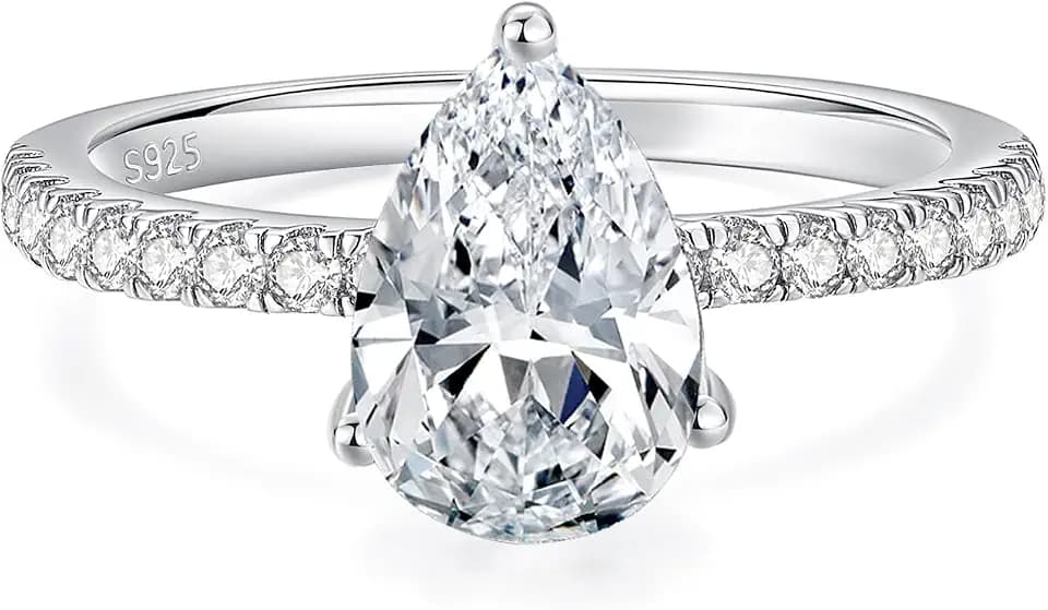 3.5CT Oval Solitaire Engagement Ring, Women's Engagement Rings, 925 Sterling Silver Fake Diamond Ring Cubic Zirconia Engagement Ring18K White Gold Plated Oval Rings for Women