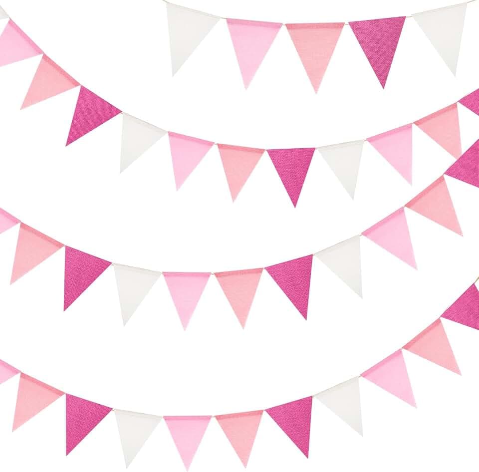 G2PLUS Pennant Banner Triangle Flag Bunting Garland Pink Banner Flags 36PCS