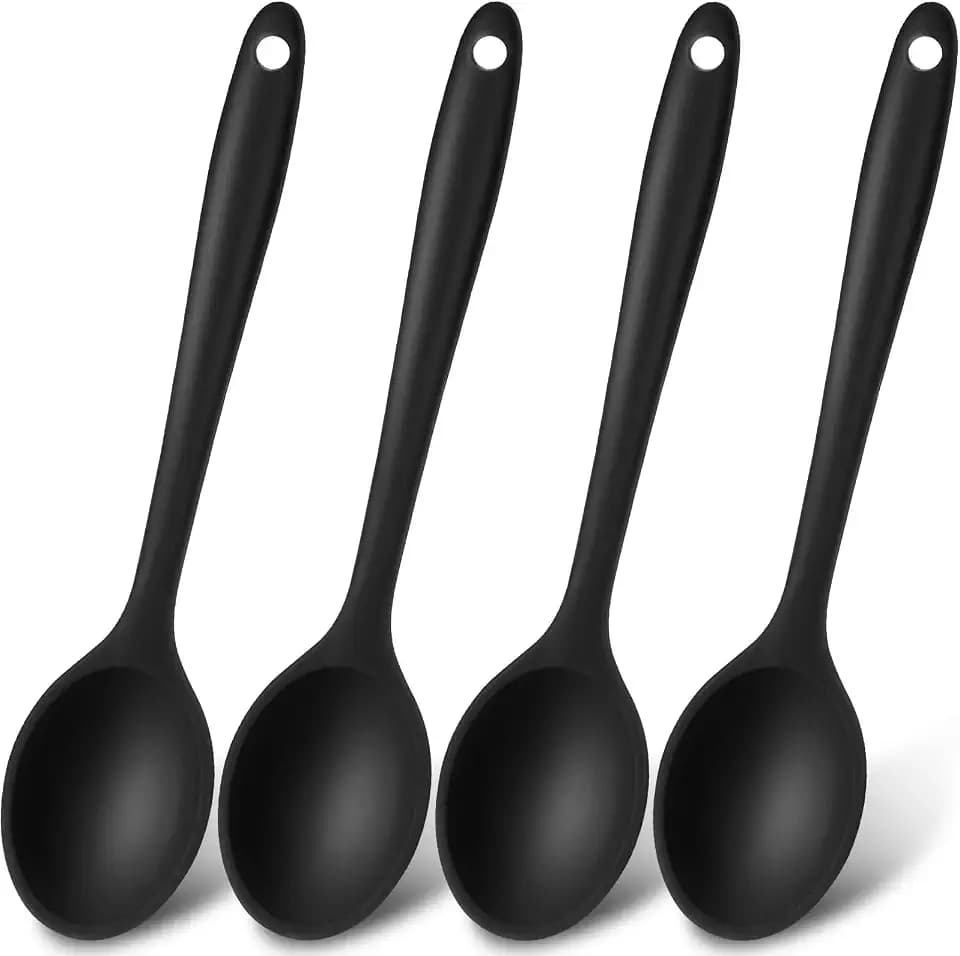 Patelai 4 Pcs Small Silicone Spoons, Black
