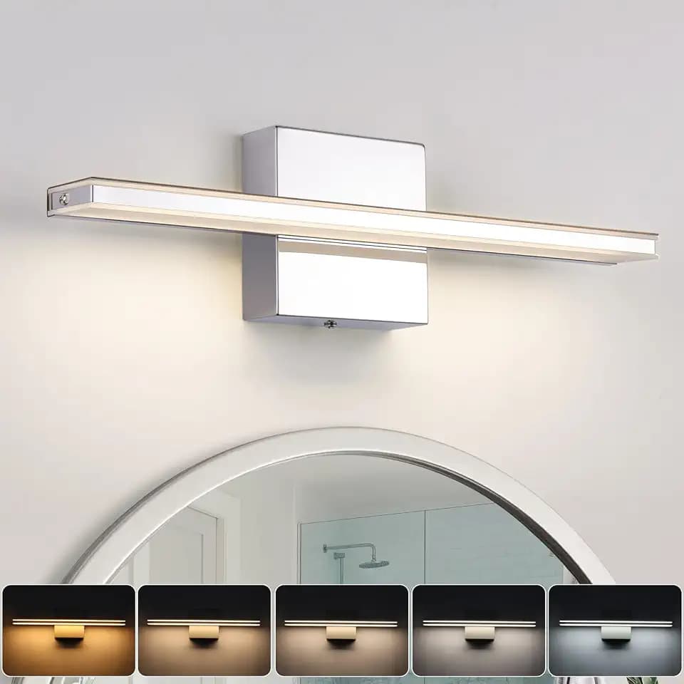 Modern Bathroom Vanity Light 15.7 inch 12W Dimmable 5CCT Led Bath Lights Fixture Over Mirror, Chrome Vanity Light for Bathroom Mirror Cabinets
