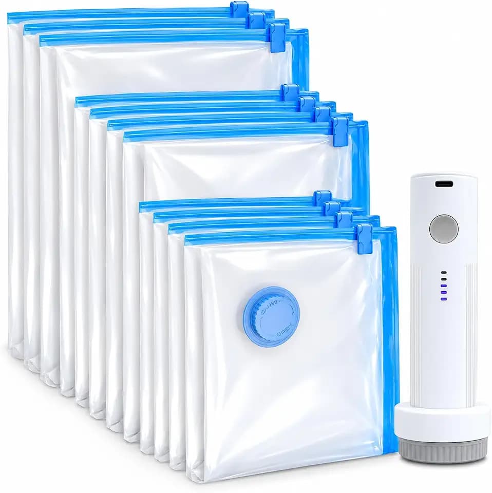 Vacuum Sealing Bags for Clothing Travel,Space Saver Vacuum Storage Bags with Wireless Air Pump (12 Combo Bags+Electric Pump)