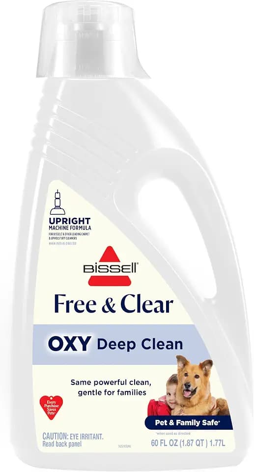 BISSELL Free & Clear OXY Carpet Deep Clean Solution, for use in leading upright carpet cleaners, 60oz, Same powerful clean, gentle for families, Hypoallergenic formulation without dyes or fragrance