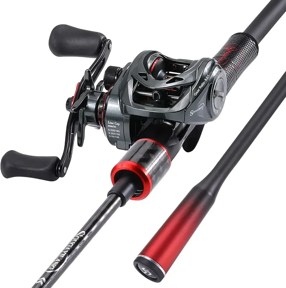 Sougayilang Baitcasting Fishing Rod and Reel Combo, Medium 6'/7' Low Profile with SuperPolymer Handle (2 Pieces 7ft Left)
