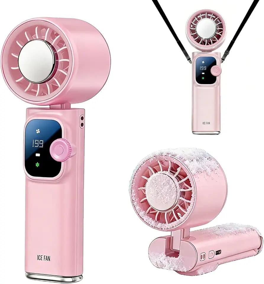 Portable Handheld Fan with Ice Cooling Personal Rechargeable Mini Neck Fan