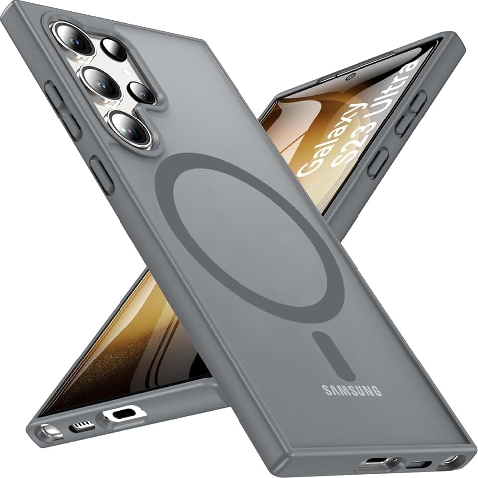 Magnetisch Für Samsung Galaxy S23 Ultra Hülle,Militärschutz Handyhülle für Samsung S23 Ultra mit MagSafe Matt Transluzente Schutzhülle Case Cover für Samsung S23 Ultra(Grau)