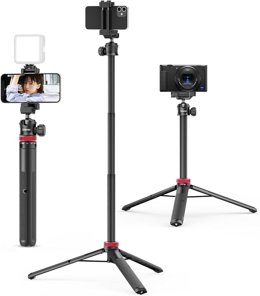 ULANZI MT-44 Handy Kamera Stativ 147cm 2in1 Selfie Stick Fernbedienung, 360° Kugelkopf, Cold Shoe Handyhalterung, 1/4" Gewinde Kompakt Reisestativ Dreibein Tripod für DSLR-Kameras Canon Samsung iPhone