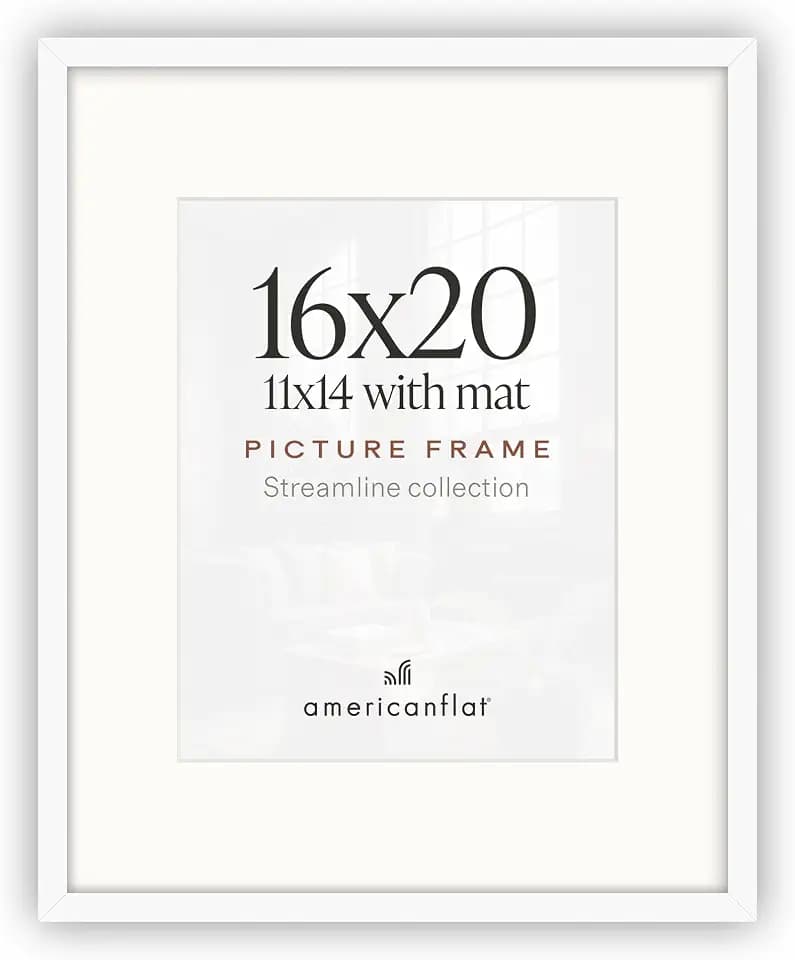Americanflat 16x20 Poster Frame - Matted to 11x14 - Slim Molding - White