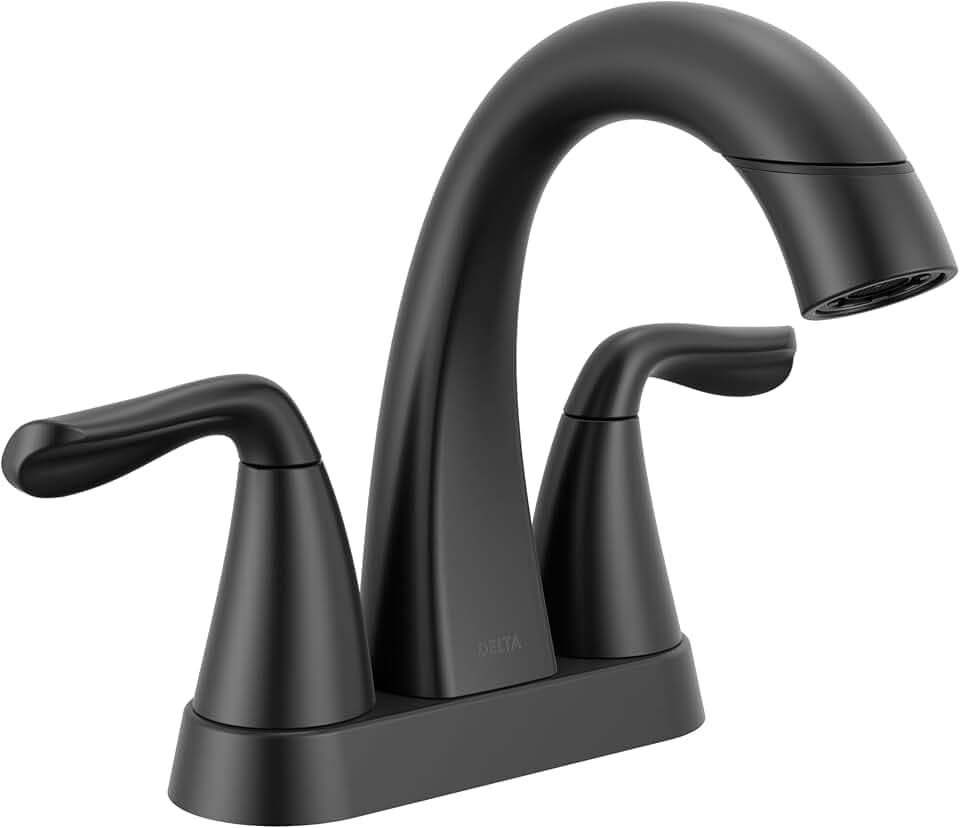Delta Arvo Pull-Down Centerset Bathroom Faucet, Matte Black Bathroom Sink Faucet, Bathroom Faucet with Pull Out Sprayer, 3-Hole Bathroom Faucet, Matte Black 25840LF-BLPD