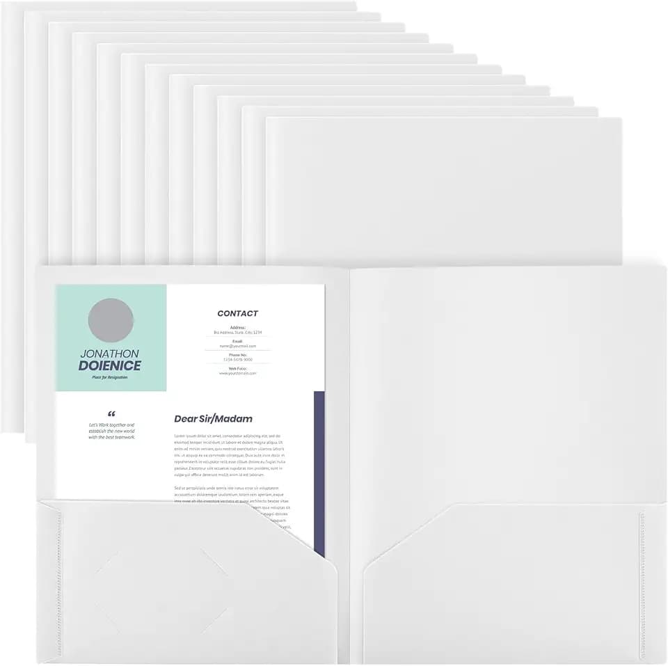 Gueevin 24 Pcs Plastic Folders with Pockets, White