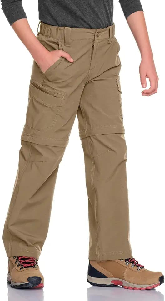 CQR Kids Youth Hiking Cargo Pants, UPF 50+ Quick Dry Convertible Zip Off Pants, Outdoor Camping Pants