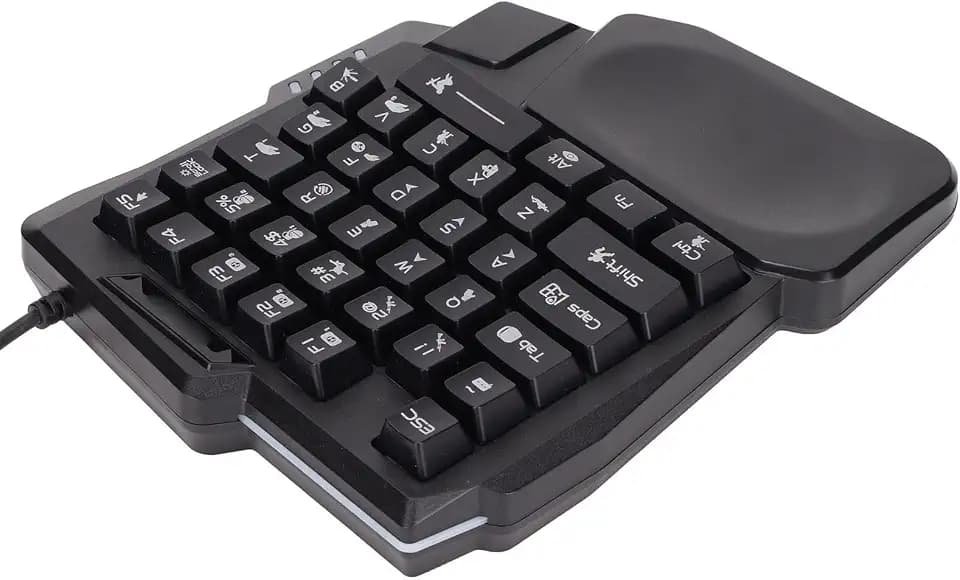 Einhand-Gaming-Tastatur, 35 Tasten Gaming-Tastatur, Mechanisch, Wasserdicht, Breite Handballenauflage, Schwarze Einhand-Tastatur für Mobile Computerspiele