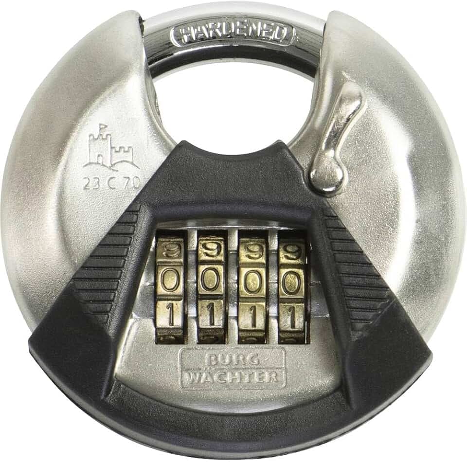 Burg Wächter Rundbügelschloss, Vorhängeschloss mit Zahlencode, 10 mm Bügelstärke, Edelstahlkorpus, Kneifschutz, Circle 23 C 70, 39901