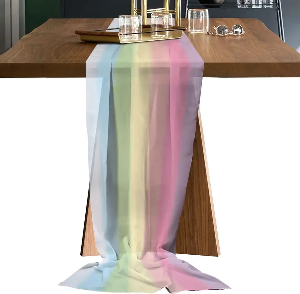 Chiffon Table Runner, Rainbow Stripes 10Ft Sheer Wedding Table Runner, Modern Colorful Cream Striped Aesthetics Farmhouse Dress Scarves Gauze Table Runner Kitchen Island/Party Décor 27"x120"