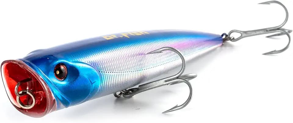 Dr.Fish Popper Saltwater Fishing Lures, 4/5.5 Inches GT Popper VMC Treble Hooks Surf Fishing Lures for Bass Striper Pike Salmon Offshore
