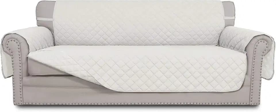 Easy-Going Reversible Couch Cover, 3 Cushion Sofa, Large, Ivory/Ivory