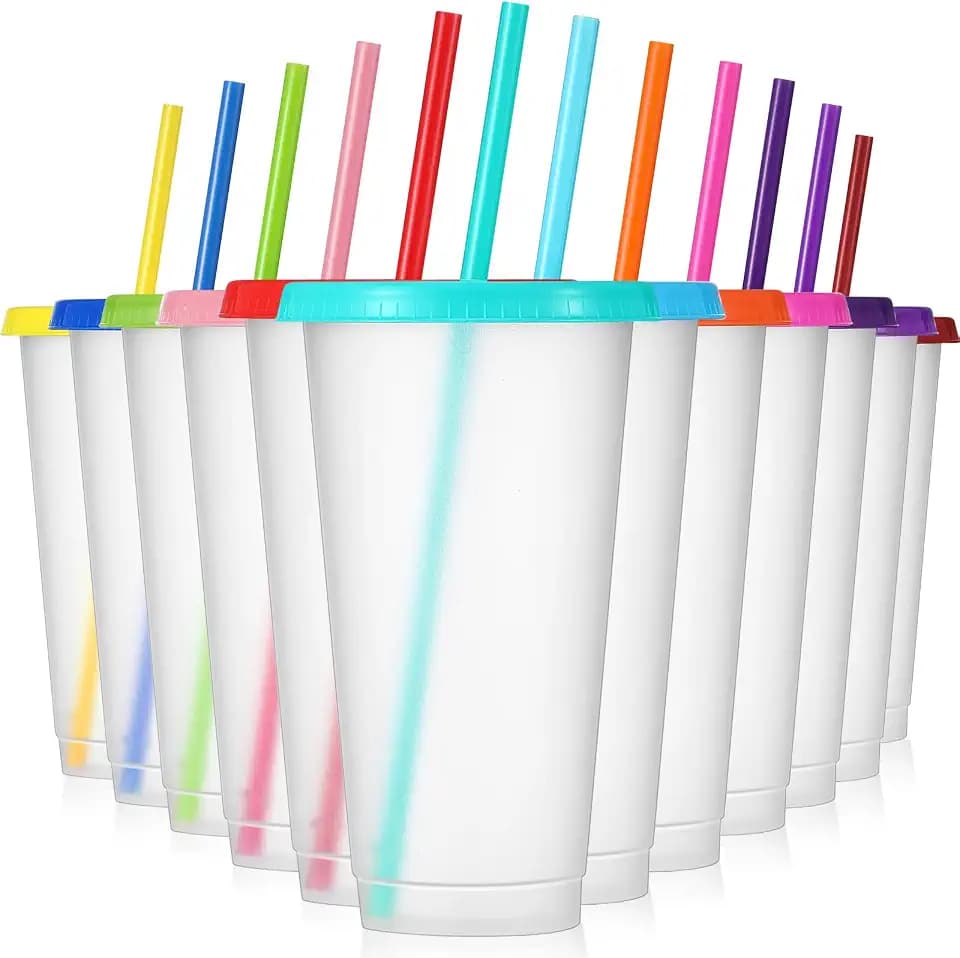 Mifoci 12 Pcs Plastic Tumbler with Lids and Straws, 24oz, Multi Color