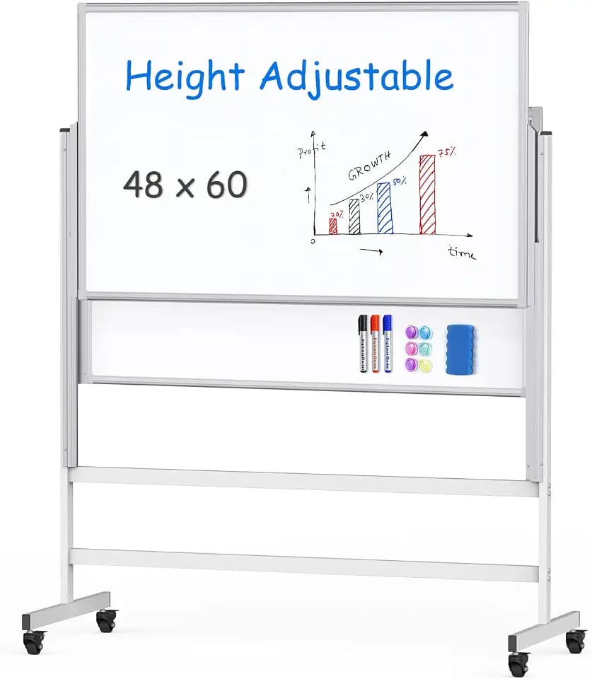 Maxtek 48 x 60 Large Mobile Dry Erase Board Magnetic Rolling Double-Sided