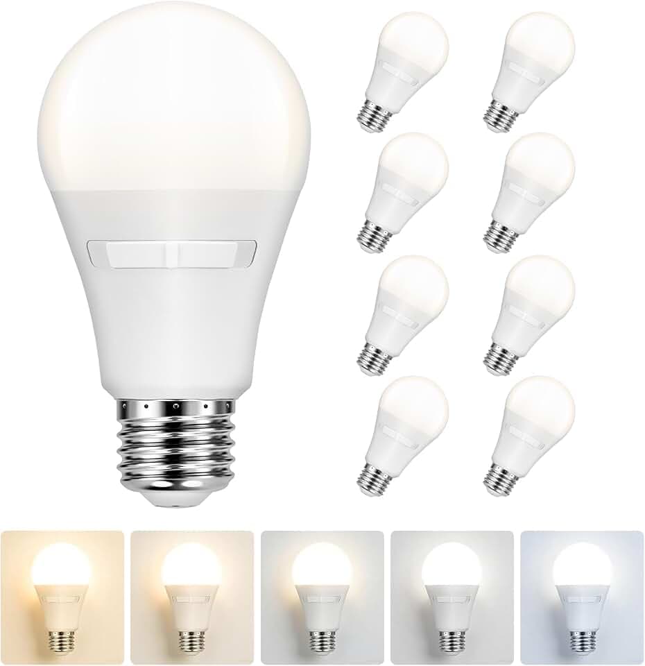 Sylvania A19 6W = 40W LED Light Bulb, 5 Color Temperature Select (2700/3000 / 3500/4000 / 5000K), 450 LMS, Medium Base, Frosted - 8 Pack (42559)