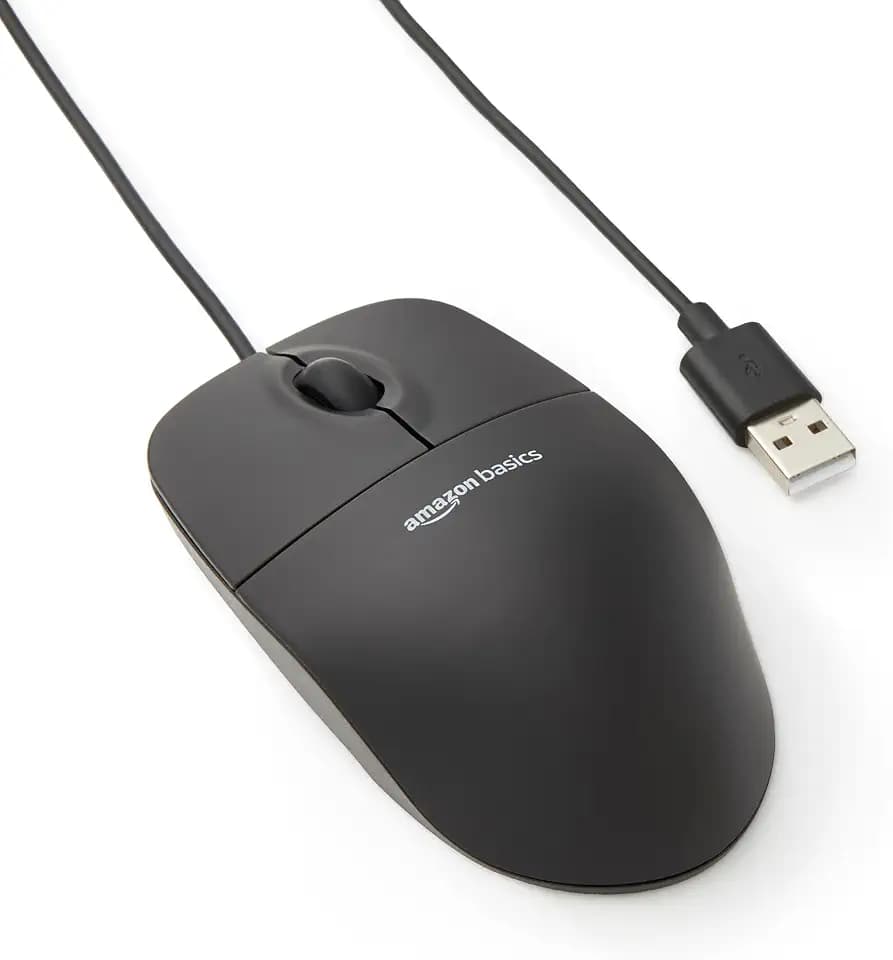 Amazon Basics Optische Maus mit 3 Tasten und USB-Anschluss für Windows und Mac OS X, 1 Stück, Schwarz