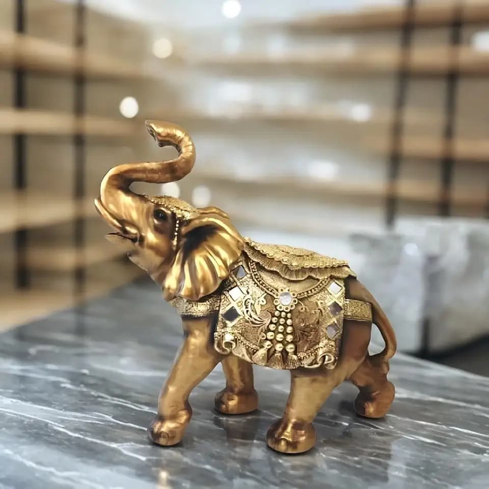 ICE ARMOR 18" W Decorative Elephant Figurine with Raised Trunk Figurine Statue Sculpture Ornament Decoration Home/Room Decor and Gift Ideas for Housewarming, Holidays and Birthdays