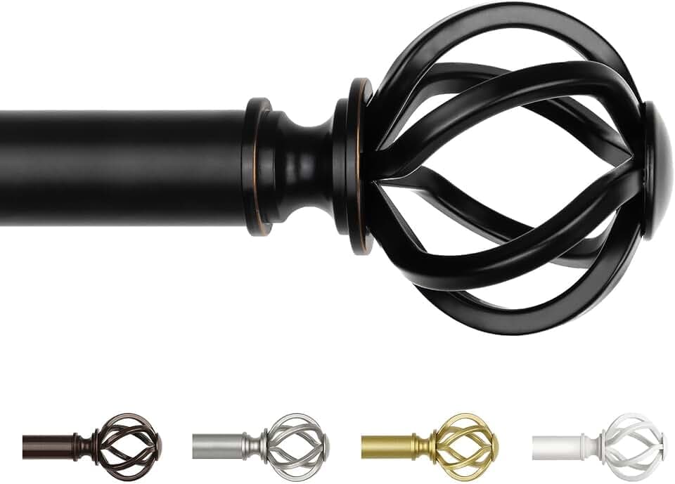 USFOOK Curtain Rods for Windows 48 to 84, Black Adjustable Drapery Rod