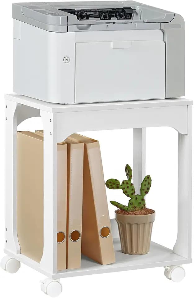HOOBRO 2-Tier Printer Stand, Under Desk Mobile Printer Table, White