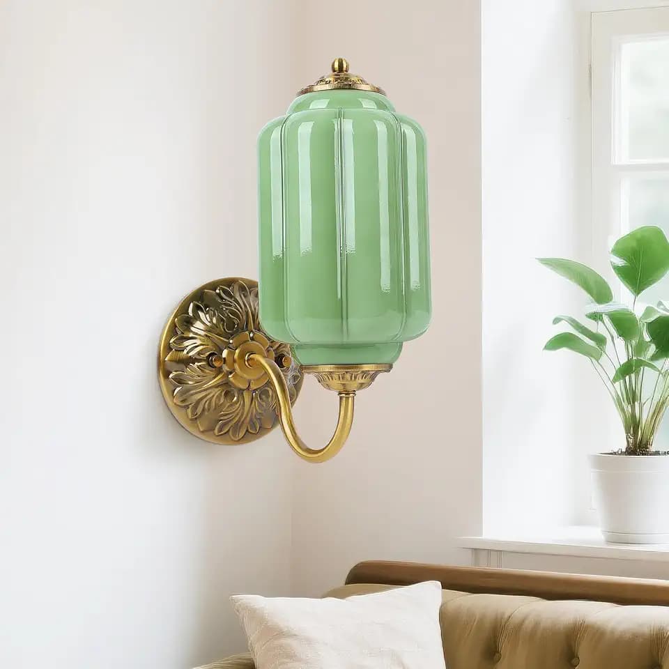 Green Glass Sconce Vintage Vanity Sconces Brass, Bulb Included