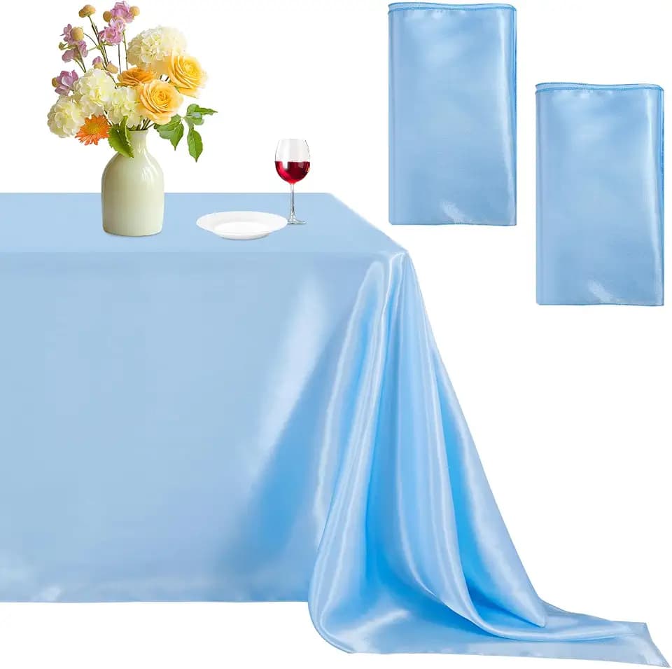 Baby Blue Satin Tablecloth 57x120inch 2 Pack Bright Silk Table Overlays