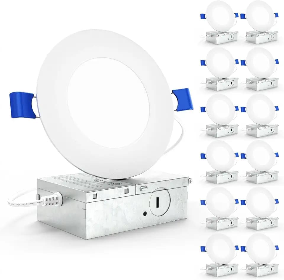 Sunco 12 Pack 4 Inch Ultra Thin LED Recessed Ceiling Lights Slim, 4000K Cool White, Dimmable, 10W, Wafer Thin, Canless with Junction Box - Energy Star