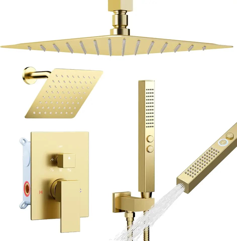 STARBATH Shower Faucet Set Shower System with Diverter Valve, Brushed Gold