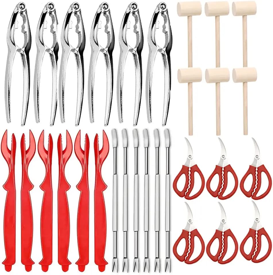 30 PCS Seafood Tools Include Crab Crackers, Seafood Scissors, Lobster Sheller, Crab Hammer,and Shellfish Forks,Nutcracker Set