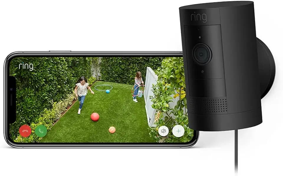 Ring Außenkamera Netzstecker (Stick Up Cam Plug-in) | Überwachungskamera aussen mit 1080p-HD-Video, WLAN, witterungsbeständig, geeignet für dein Haus & Grundstück, Alexa-kompatible Sicherheitskamera