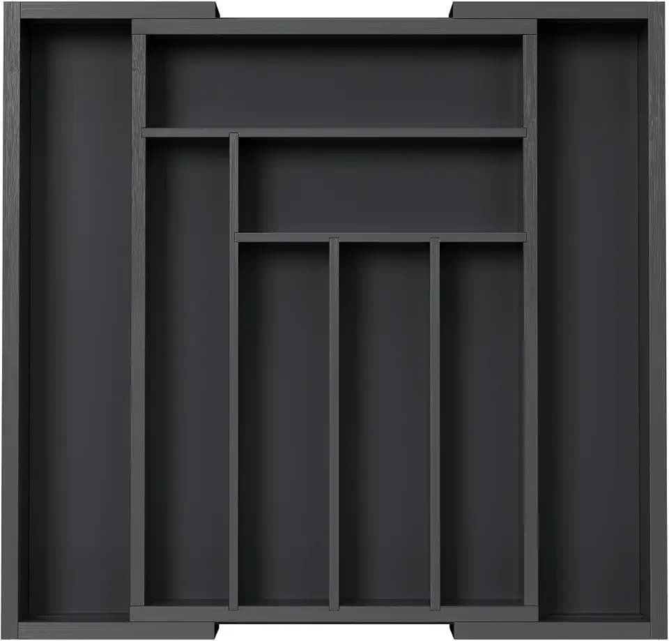 Pipishell Bamboo Expandable Silverware Drawer Organizer, Black, Medium