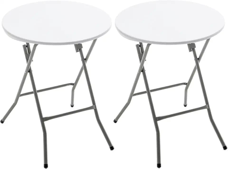 BTEXPERT Set of 2, White 24" Round Plastic Folding Table Commercial Portable for Picnic Party Camping Banquet Card Dining Wedding Event Home Kitchen Indoor Outdoor, 30" Height