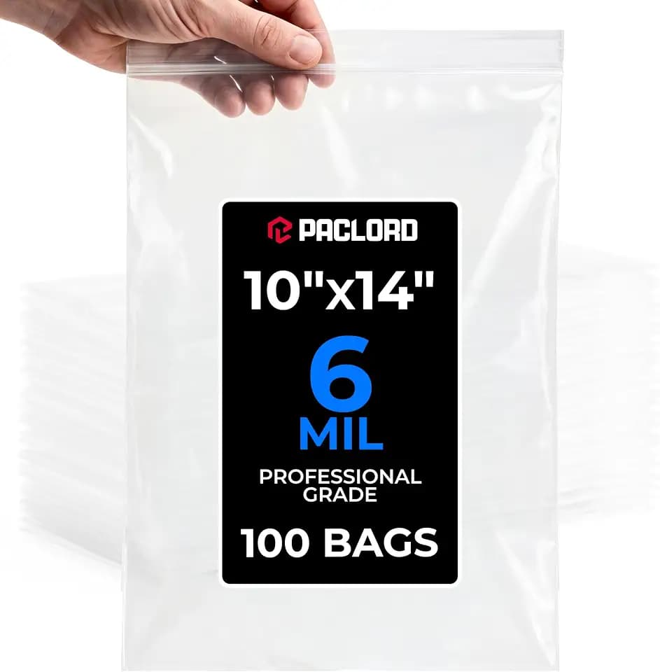 10" x 14" Medium Reclosable Plastic Zip Bags, 100 Count