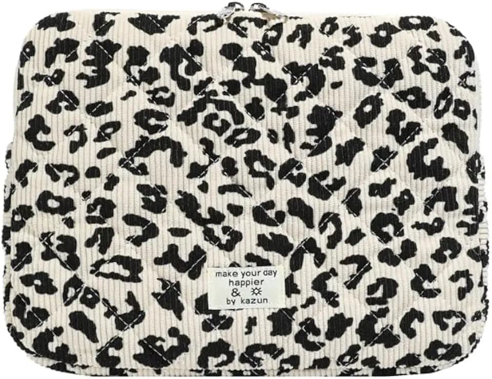 Puffy Laptop Hülle für 11 13 15 Zoll Laptop, Cord Süße Leopard Laptoptasche Laptop Sleeve Case mit Schleifenmuster Damen Mädchen Leo Tasche