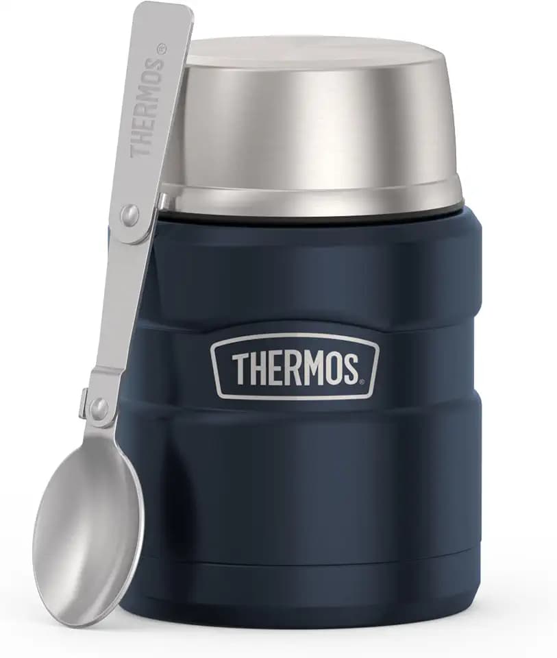 THERMOS Stainless King Food Jar with Spoon,16oz, Matte Mid Blue