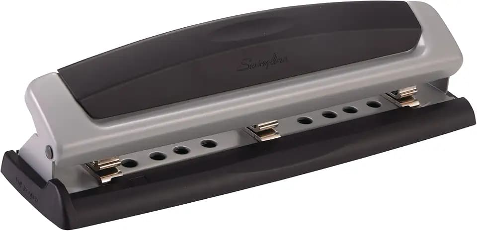 Swingline 3 Hole Punch, 10 Sheet Capacity Three Hole Puncher 3 Ring, Adjustable 2-3 Hole Paper Punch, Precision Pro, Black & Silver (74037)